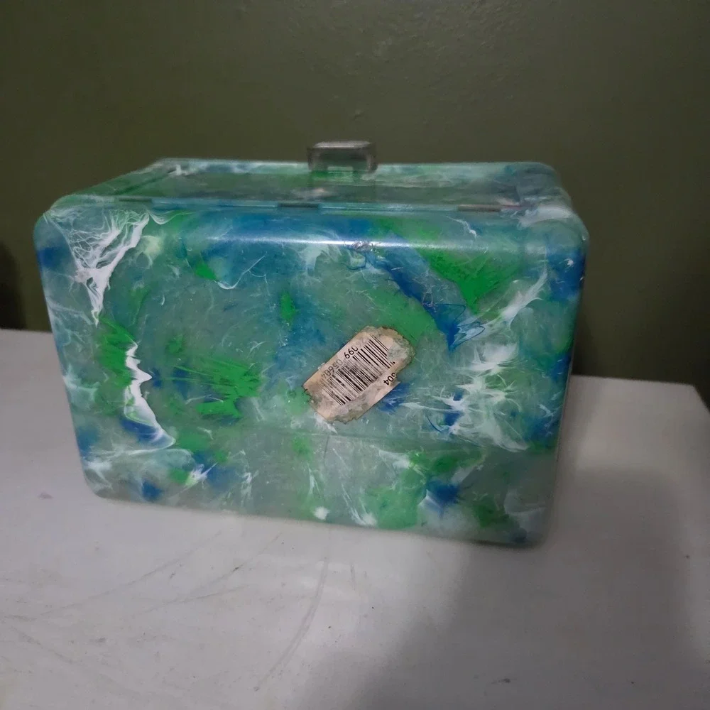 Caboodle Vintage Green Blue Marble Makeup Organizer Mirror Case